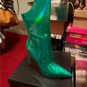 Iridescent Green Heeled Boots